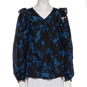 Munthe Black and Blue Floral Silk Blouse -EUC small